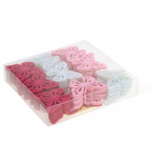 Floristik24 Vilt vlinder tafeldecoratie roze wit roze assorti 3.5x4.5cm 54p