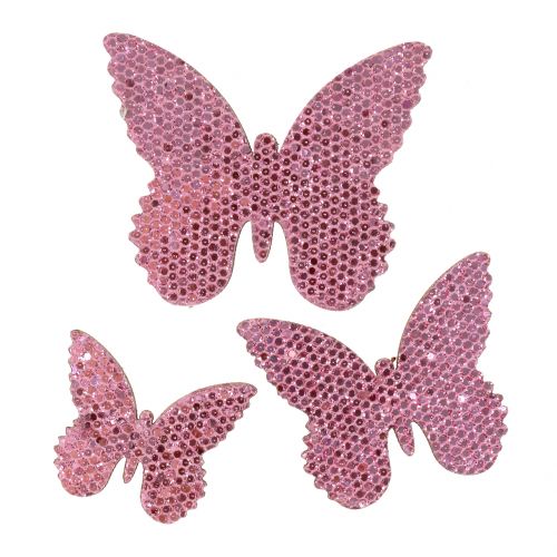 Floristik24 Strooidecoratie vlinder roze glitter 5/4/3cm 24 st