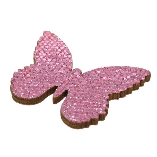 Artikel Scatter decoratie vlinder roze-glitter 5/4 / 3cm 24st