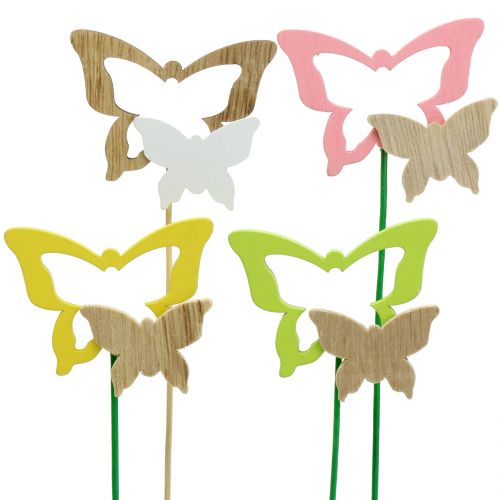 Floristik24 Decoratieve plug vlinder diverse kleuren H24cm 24st