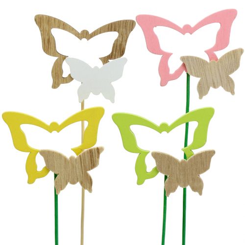 Floristik24 Decoratieve plug vlinder diverse kleuren H24cm 24 st