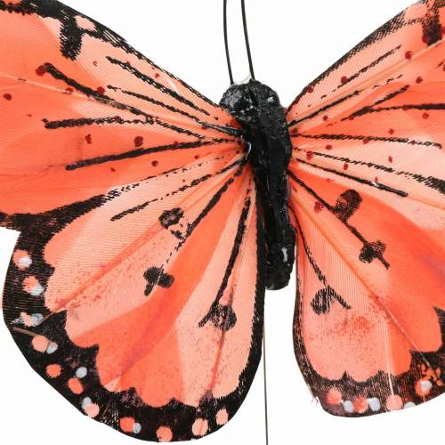 Floristik24 Veer vlinder met draad kleur zalm en paars 10cm 12 st