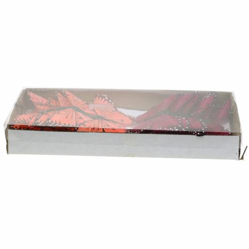Floristik24 Veer vlinder met draad kleur zalm en paars 10cm 12 st