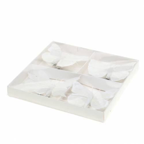 Floristik24 Veren vlinder op clip wit 7-8cm 8 st