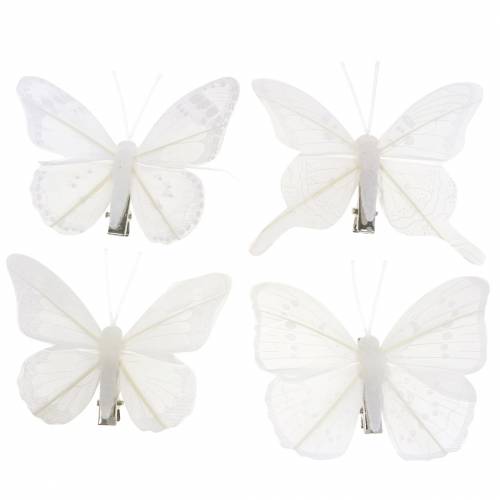 Floristik24 Veren vlinder op clip wit 7-8cm 8 st
