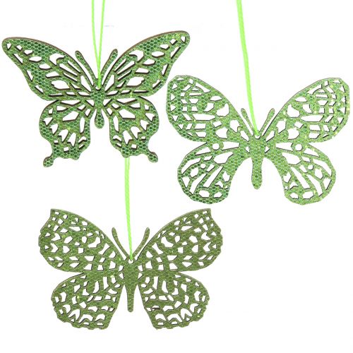 Artikel Decoratieve hangende vlinder groen glitter 8cm 12st