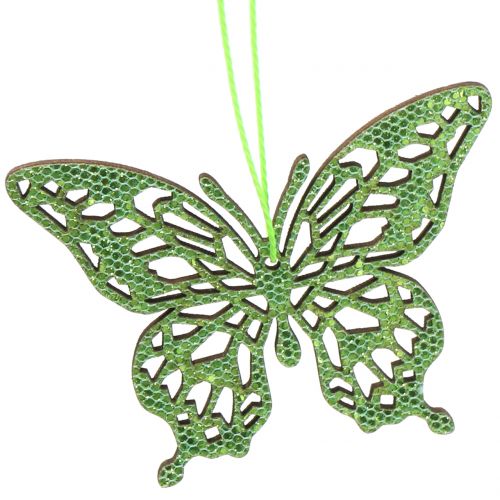 Artikel Decoratieve hangende vlinder groen glitter 8cm 12st