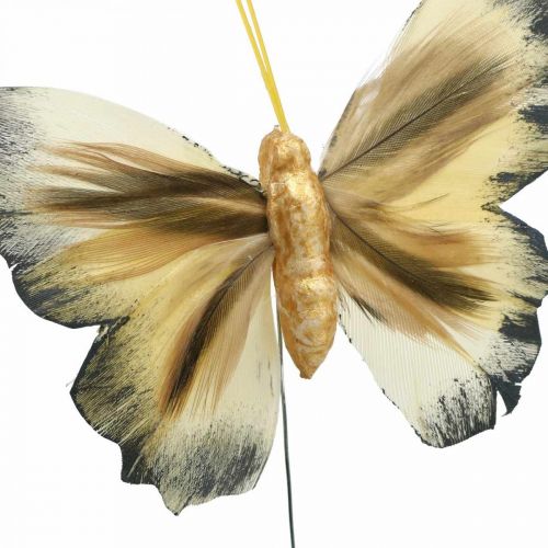 Floristik24 Deco vlinder, lentedecoratie, mot op draad bruin, geel, wit 6×9cm 12st