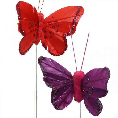 Floristik24 Lente, verenvlinders met mica, decoratieve vlinder rood, oranje, roze, violet 4×6,5 cm 24 st