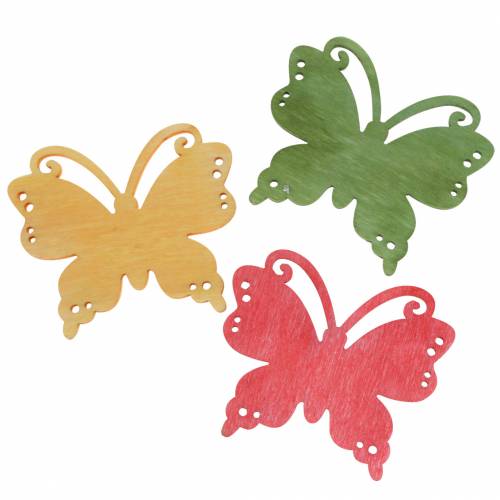Floristik24 Strooidecoratie vlinder hout oranje, geel, groen 4cm 72 st