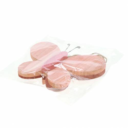 Floristik24 Vlinder om hout op te hangen roze 13cm x 22cm 2st