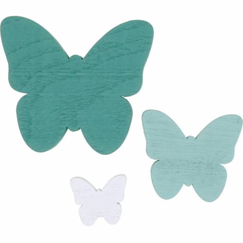 Vlinders om te strooien groene, mint, witte houten strooidecoratie 29 st