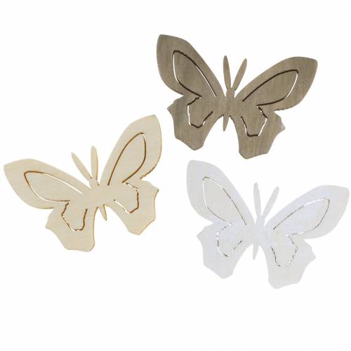 Floristik24 Vlinderhout Wit, Crème, Bruin Geassorteerd 4cm 72 stuks Tafeldecoratie Lente