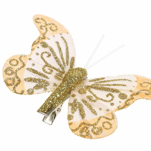 Veer vlinder op clip goud glitter 10st