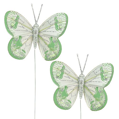 Floristik24 Vlinders 7,5 cm groen, grijs met mica 4st