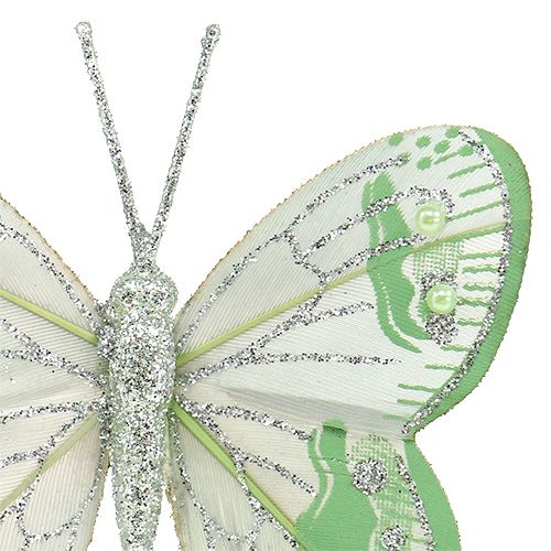 Artikel Vlinders 7,5 cm groen, grijs met mica 4st