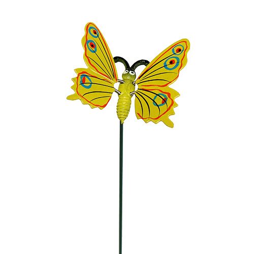 Vlinder op stok 8cm Geel