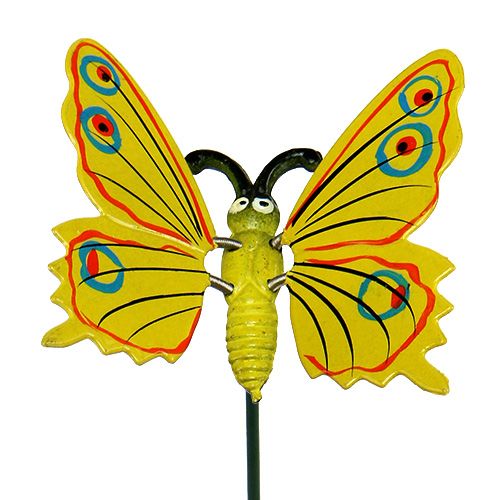 Floristik24 Vlinder op stok 8cm Geel