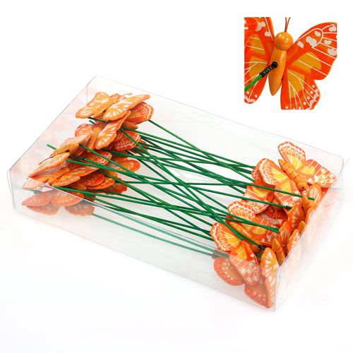 Floristik24 Decoratieve plug vlinder oranje 6,5 cm 24 stks