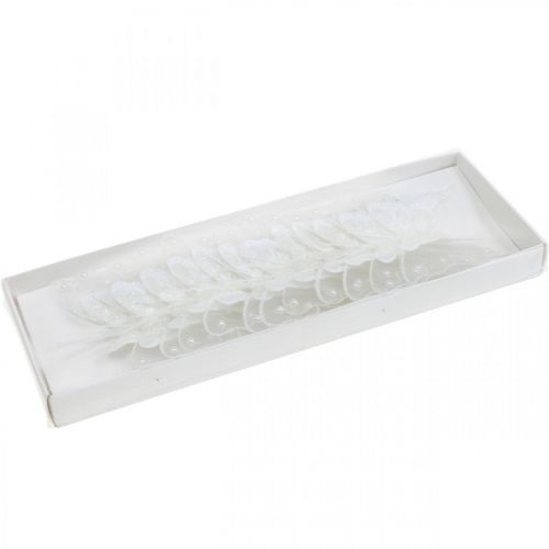 Floristik24 Vlinders met parels en mica, huwelijksdecoratie, verenvlinder op witte draad