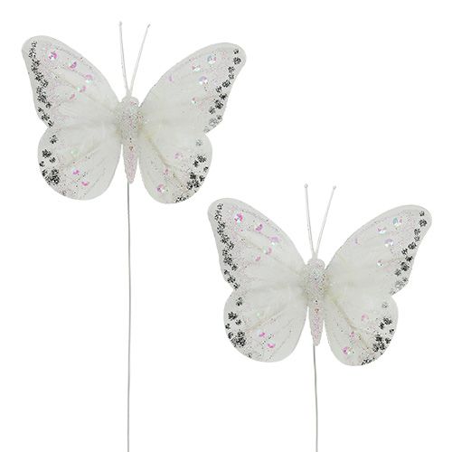 Floristik24 Vlinders wit 8cm met mica 6st