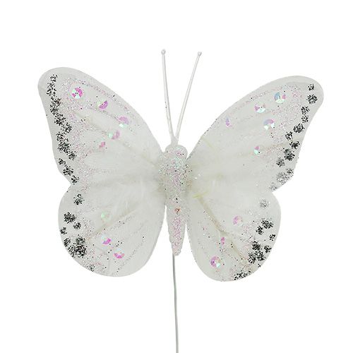 Floristik24 Vlinders wit 8cm met mica 6st