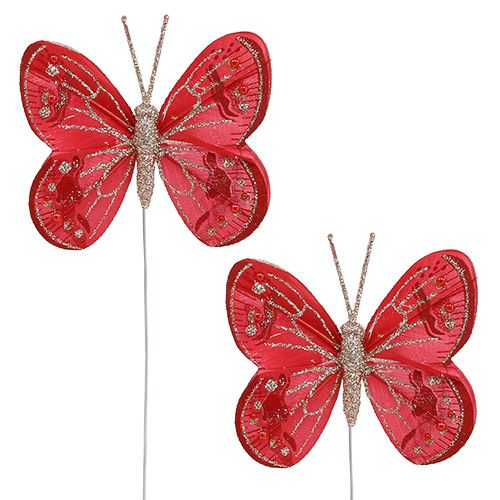 Floristik24 Vlinders 7cm rood, mica 4st