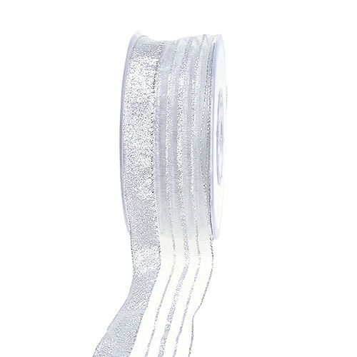 Floristik24 Sieradenlint met lurexstrepen zilver 40mm 20m