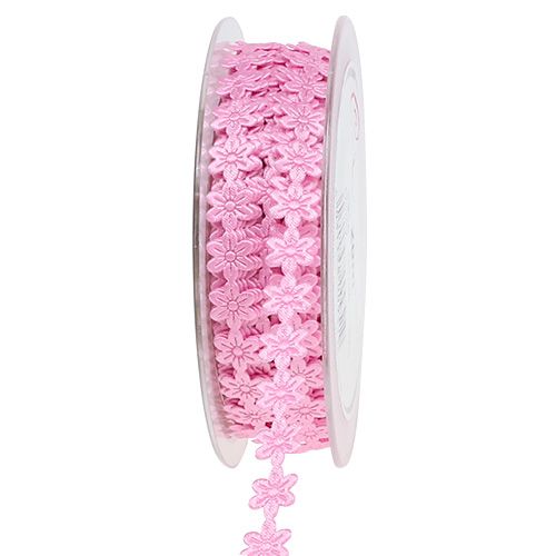 Floristik24 Decoratief lint met bloem 1cm roze 20m