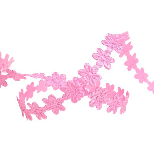 Floristik24 Decoratief lint met bloem 1cm roze 20m
