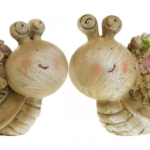 Floristik24 Slak met bloemen zomerdecoratie tuinslakken bruin/roze/groen 9,5cm set van 2