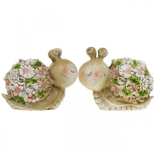 Floristik24 Slak met bloemen zomerdecoratie tuinslakken bruin/roze/groen 9,5cm set van 2
