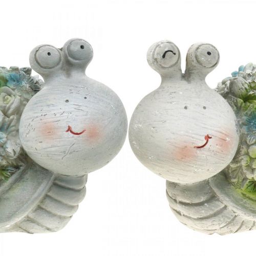 Floristik24 Slakken met bloemen zomerdecoratie tafeldecoratie grijs/blauw/groen 9,5cm set van 2
