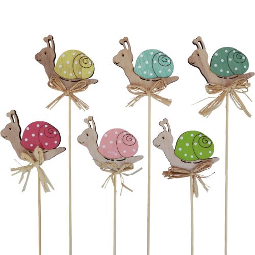 Floristik24 Bloemplug houten decoratieve slakken kleurrijk 8,5×8cm 12 st