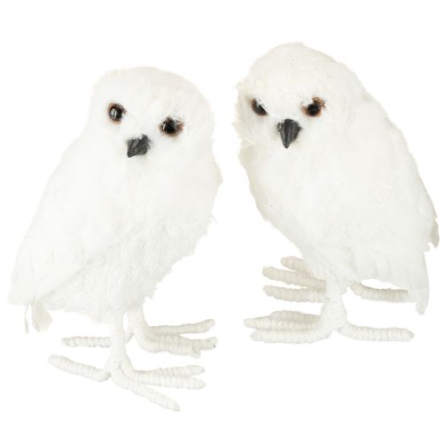 Floristik24 Sneeuwuil decoratieve uil wit met bont en veren 15,5cm 2st