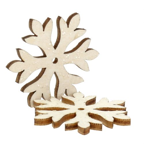 Artikel Glinsterende houten sneeuwvlokken Ø4cm 72st