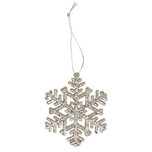 Floristik24 Sneeuwvlok om op te hangen, kerstversiering, decoratieve ijskristal champagne met glitter 12st