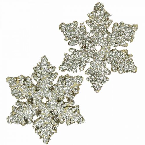 Floristik24 Sneeuwvlokhout 4cm licht goud met mica 72st