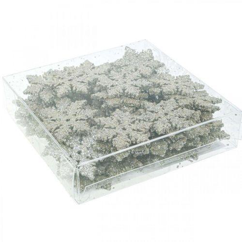 Artikel Sneeuwvlokkenhout 4cm licht goud met mica 72 st