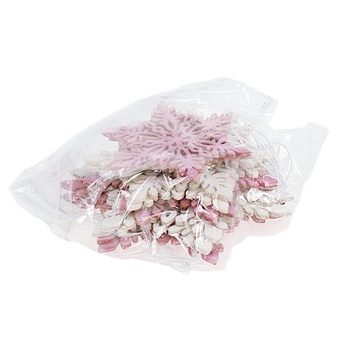 Artikel Sneeuwvlokhout 8-12cm roze/wit 12st.