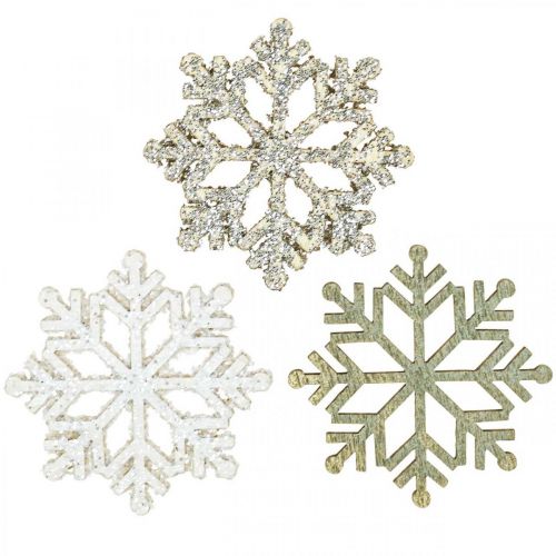 Floristik24 Snowflake nature, witte mica mix Ø4cm 72st