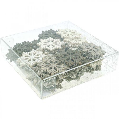 Floristik24 Sneeuwvlok naturel, witte mica mix Ø4cm 72 st