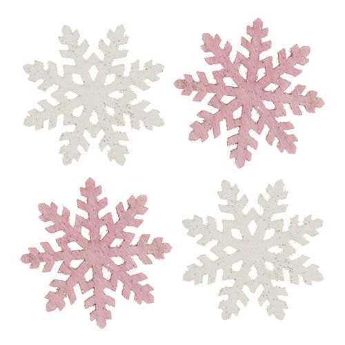 Floristik24 Sneeuwvlok 4cm roze/wit met glitters 72st