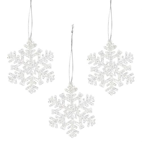 Floristik24 Sneeuwvlok Ø8cm wit met glitter 12st