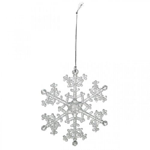 Floristik24 Decoratieve sneeuwvlok, winterdecoratie, ijskristal om op te hangen, kerst H10cm W9.5cm plastic 12st