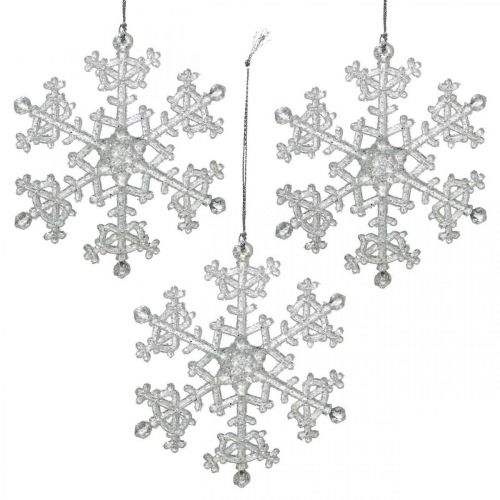 Floristik24 Decoratieve sneeuwvlok, winterdecoratie, ijskristal om op te hangen, kerst H10cm W9.5cm plastic 12st