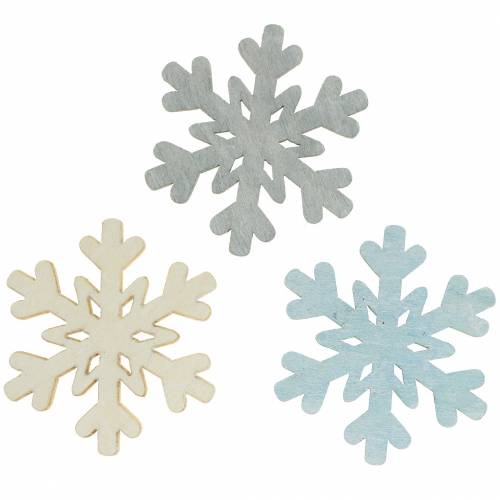 Floristik24 Strooidecoratie sneeuwvlok blauw/grijs/wit 4cm 72 st
