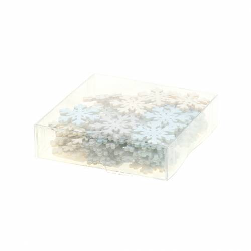 Floristik24 Strooidecoratie sneeuwvlok blauw/grijs/wit 4cm 72 st