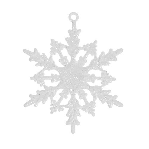 Artikel Sneeuwvlok om op te hangen 7cm wit met glitters 36st