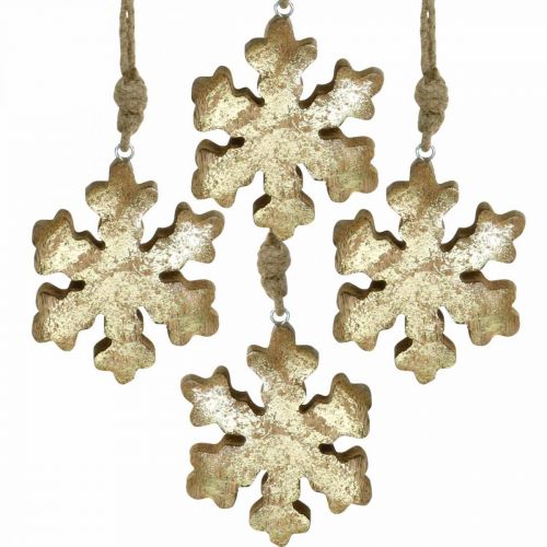 Artikel Sneeuwvlok mangohout naturel, gouden sneeuwkristal Ø10cm 6st